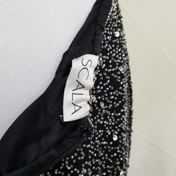 SOLD Vintage Scala beaded gown black silk dress long LG - Picture 9 of 10